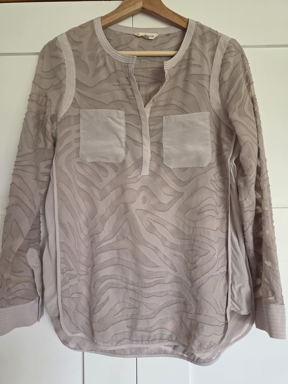 Rebecca Taylor Blush Pink Sheer Patterned Long-Sleeve Blouse